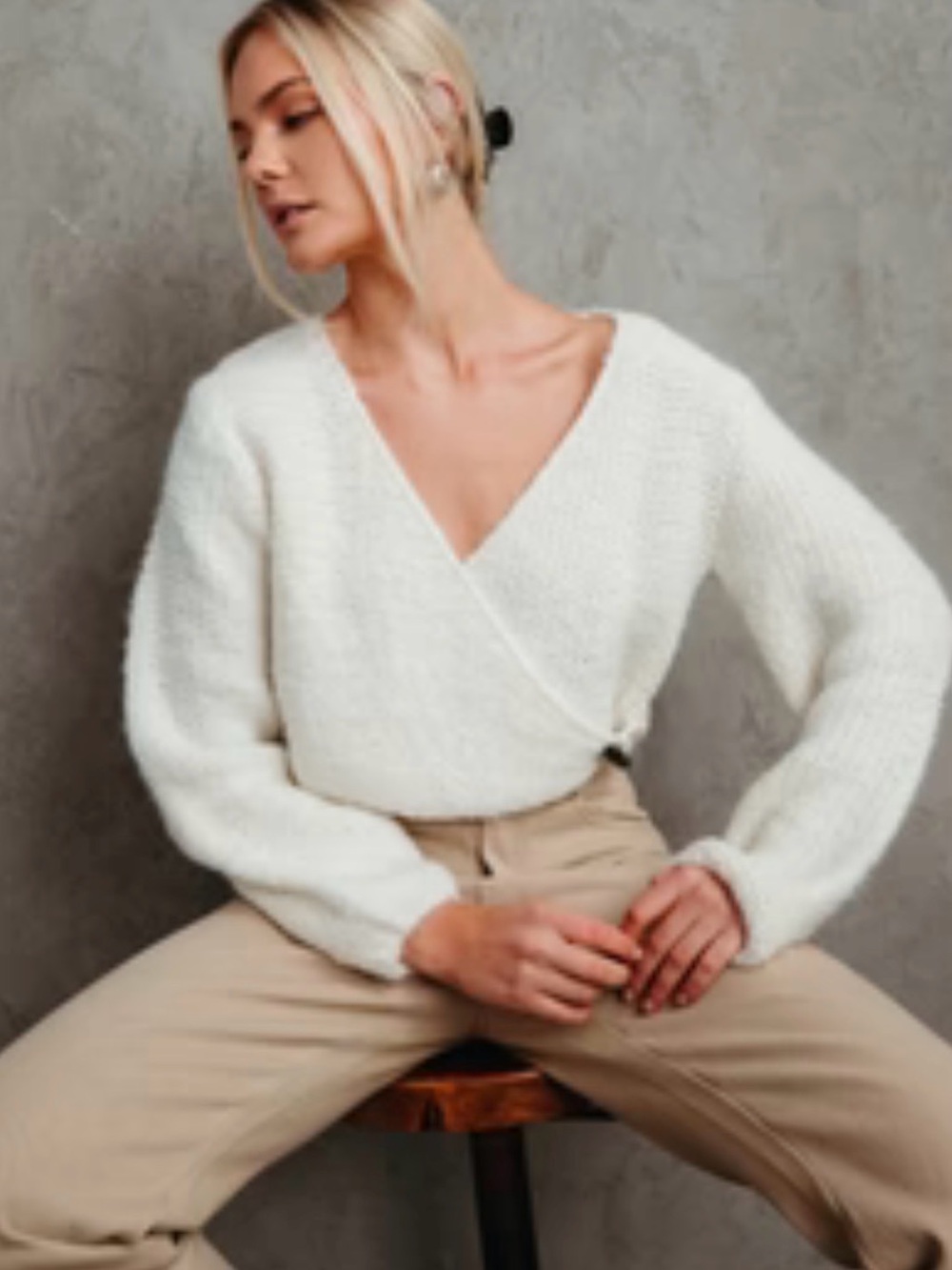 Banana Republic Cream Wrap V-Neck Fuzzy Sweater